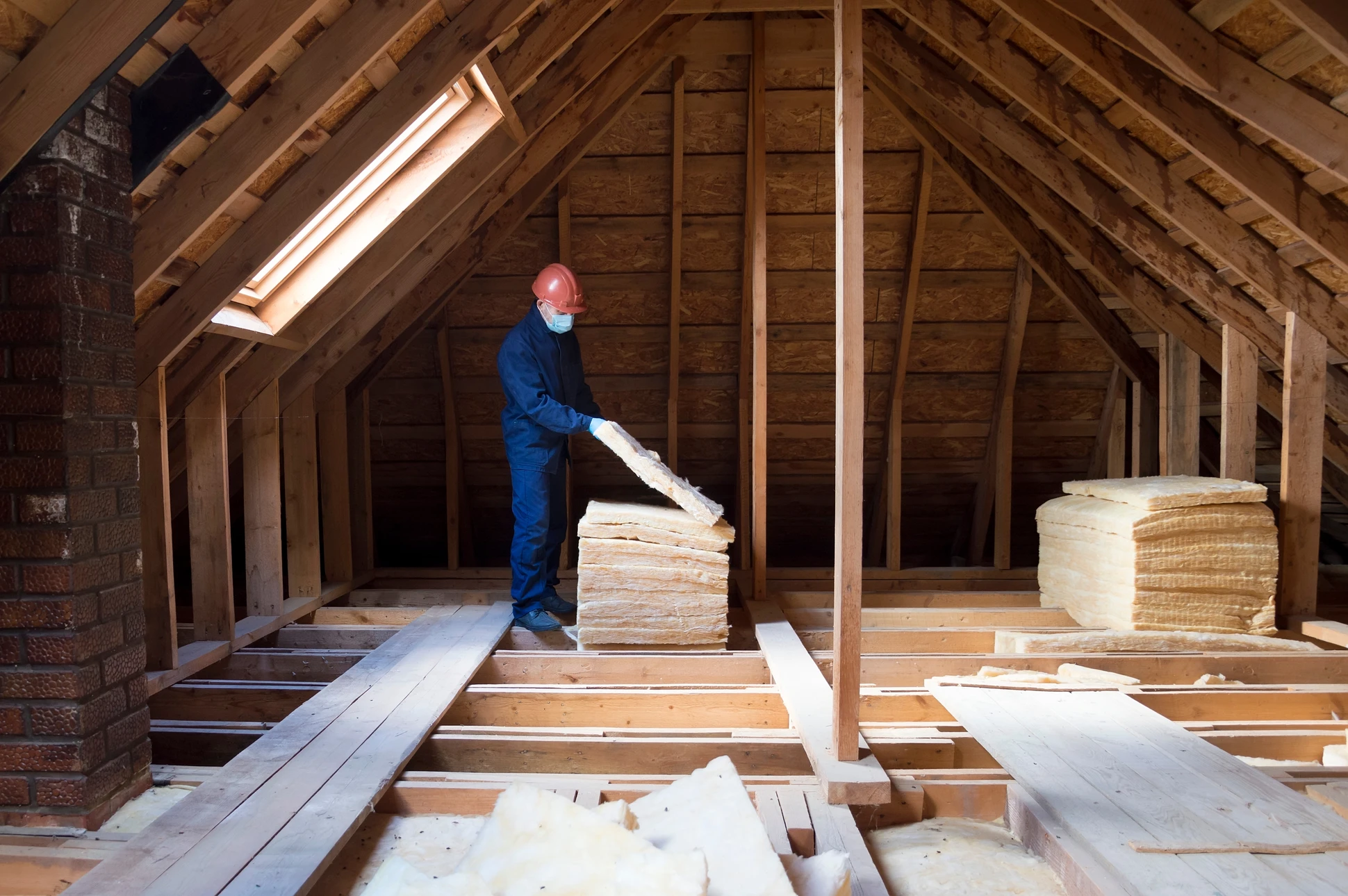 Le travailleur avec un tuyau vaporise l'isolation de l'éco-huile dans le grenier d'une maison